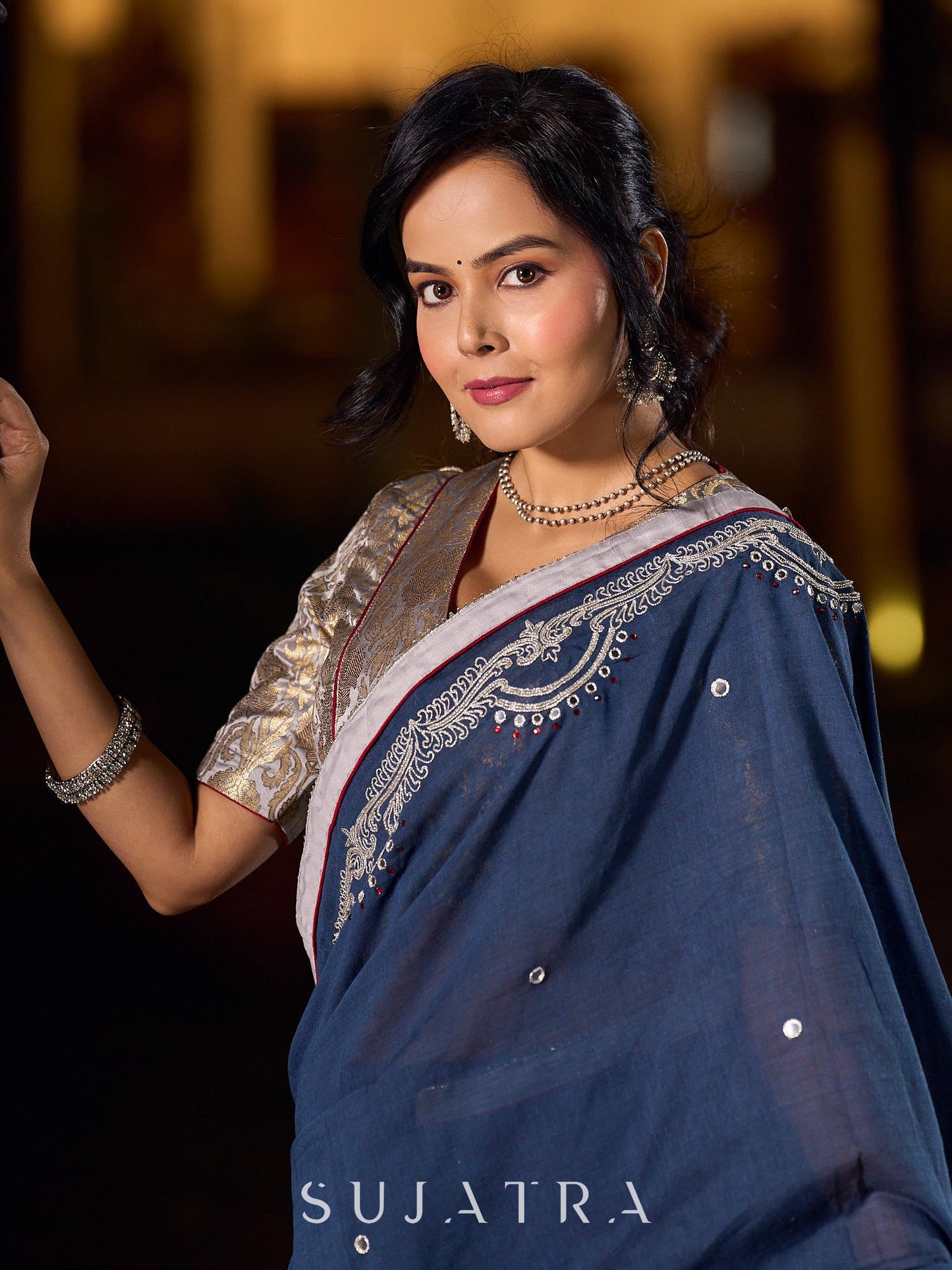 Timeless Grey Saree with Handcrafted Elegance