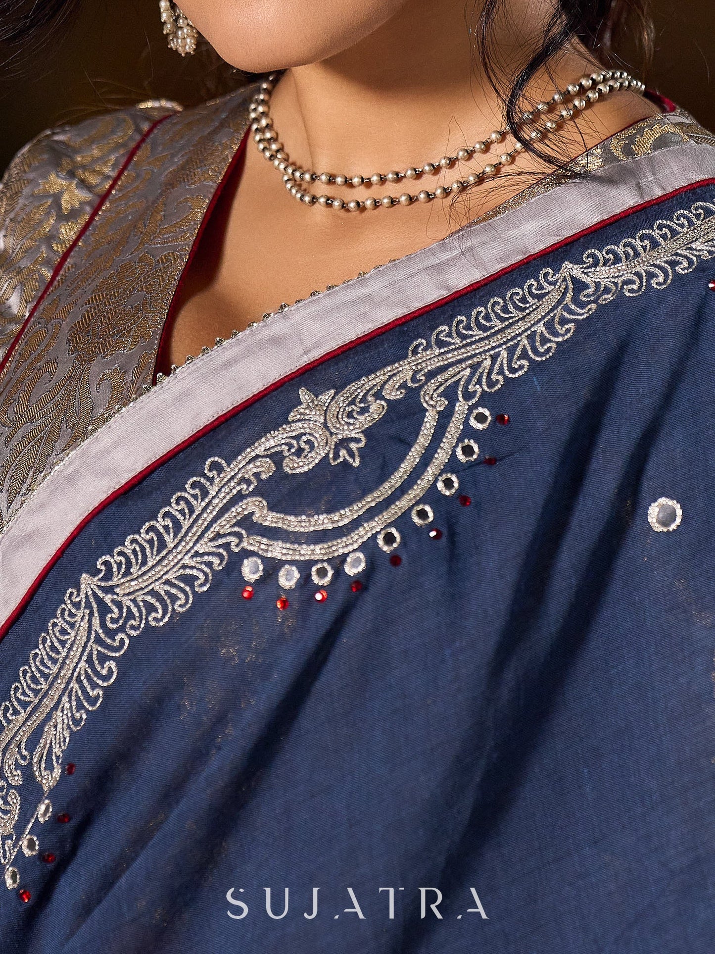 Timeless Grey Saree with Handcrafted Elegance