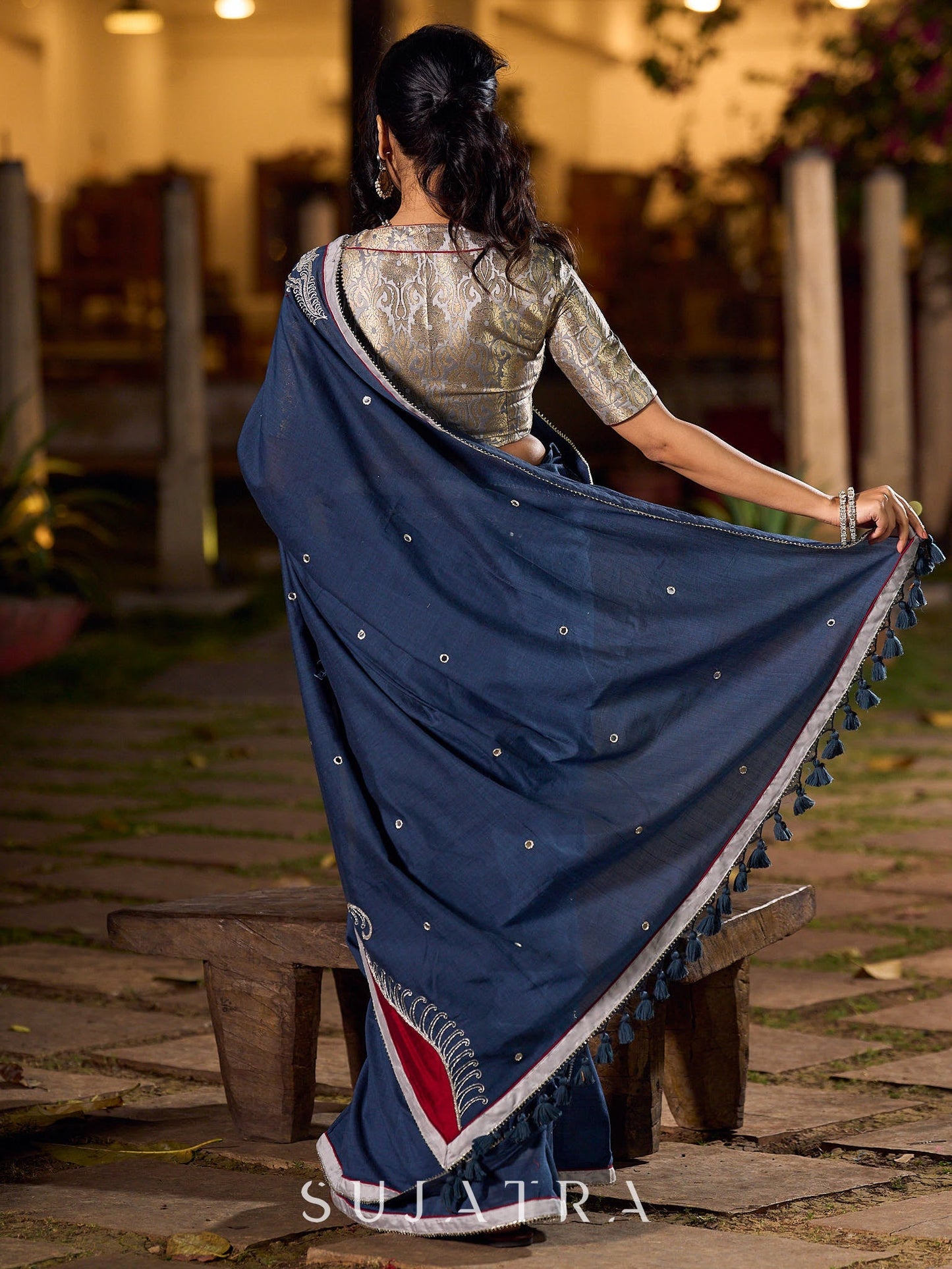 Timeless Grey Saree with Handcrafted Elegance