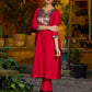 Stunning magenta cotton-silk kurta with digital print detailing and black–gold contrast