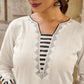 Refined Ivory Straight Kurta with Minimal Geometric Printed Neckline Highlighted with Hand Painting