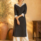 Elegant Black Ikat Striped Cotton Kurta with White Hakoba Spread Collar & Cuffs