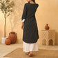 Elegant Black Ikat Striped Cotton Kurta with White Hakoba Spread Collar & Cuffs