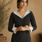 Elegant Black Ikat Striped Cotton Kurta with White Hakoba Spread Collar & Cuffs