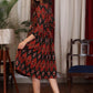 Black multicolor ikat gathered dress highlighted with velvet stone lace