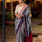Navy Floral Printed Cotton Saree with Contrasting Pallu