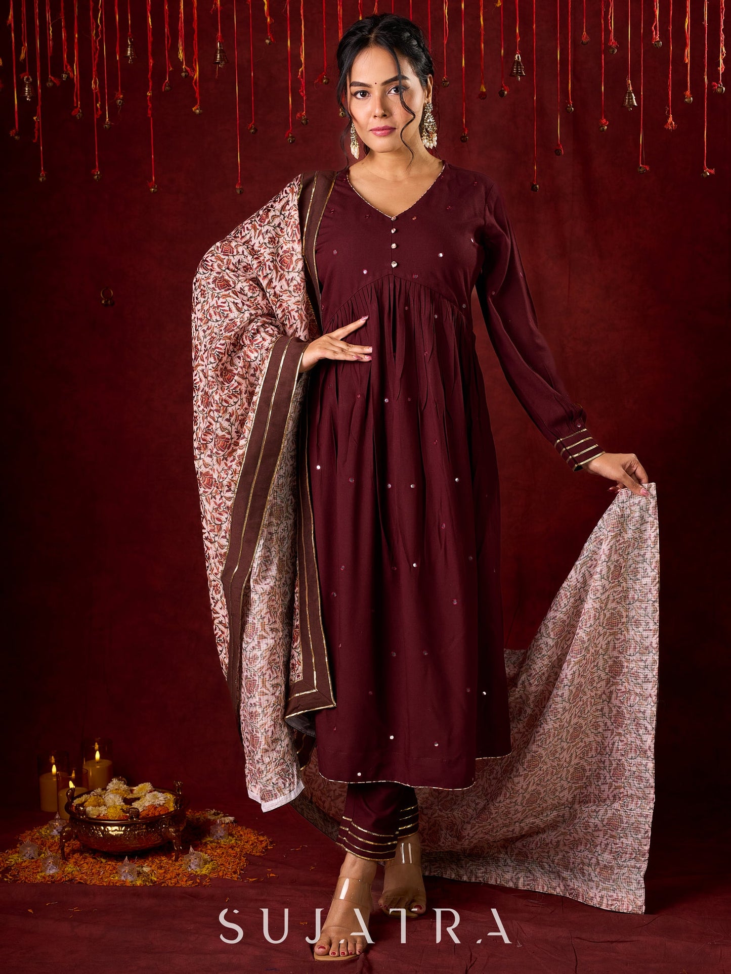 Elegant Rayon Kurta Featuring Handcrafted Mirror Embroidery - Pant and Dupatta optional