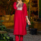 Stunning magenta cotton-silk kurta with digital print detailing and black–gold contrast