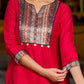 Stunning magenta cotton-silk kurta with digital print detailing and black–gold contrast
