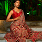 Striking Maroon Modal Silk Saree with Traditional Ajrakh Print & Contrast Gold Lace Detail & Hand Embroidered Pallu
