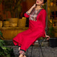 Stunning magenta cotton-silk kurta with digital print detailing and black–gold contrast