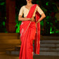 Graceful Red Chanderi Silk Saree with All-Over Handcrafted Alpana Art & Gold Trim