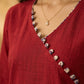Refined Maroon Cotton Kurta with Folk Art Printed Wide Cuffs & Angrakha Wrap Neckline
