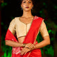 Graceful Red Chanderi Silk Saree with All-Over Handcrafted Alpana Art & Gold Trim