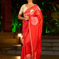 Graceful Red Chanderi Silk Saree with All-Over Handcrafted Alpana Art & Gold Trim