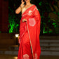 Graceful Red Chanderi Silk Saree with All-Over Handcrafted Alpana Art & Gold Trim