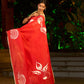 Graceful Red Chanderi Silk Saree with All-Over Handcrafted Alpana Art & Gold Trim