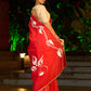 Graceful Red Chanderi Silk Saree with All-Over Handcrafted Alpana Art & Gold Trim