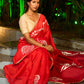 Graceful Red Chanderi Silk Saree with All-Over Handcrafted Alpana Art & Gold Trim
