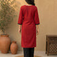 Sophisticated Maroon & Black Ikat Contrast Panel Cotton Kurta with Button Closure & V-Neckline