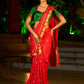 Heritage Red Assam Silk Saree with Zari Border & All-Over Hand Embroidery