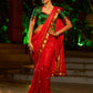 Heritage Red Assam Silk Saree with Zari Border & All-Over Hand Embroidery