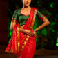 Heritage Red Assam Silk Saree with Zari Border & All-Over Hand Embroidery