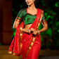 Heritage Red Assam Silk Saree with Zari Border & All-Over Hand Embroidery