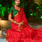 Heritage Red Assam Silk Saree with Zari Border & All-Over Hand Embroidery