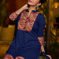 Minimal Navy Blue short kurta featuring an Ajrakh patch.