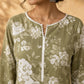 Simple Sage Green All-Over Floral Print Rayon Kurta with Contrast White Ric Rac Placket & Sleeve Trim