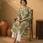 Simple Sage Green All-Over Floral Print Rayon Kurta with Contrast White Ric Rac Placket & Sleeve Trim