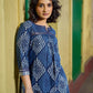 Deep Indigo Abstract Kurta Featuring Diamond Prints, Blue Mirror Lace Accents and Soft Front Gathers