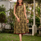 Graceful natural-printed halter dress elevated with subtle maroon highlights.