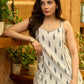 Soft Weave White Ikat Cotton Strappy Top with Delicate Hand Kantha Embroidery