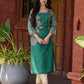 Statement green paisley kurta with detailed hand embroidery beautifully enhancing the print.