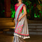 Delicate Grey Saree with Sequin Detailing  & Pink Floral Embroidery & Pink Border with Lace Accent