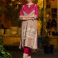 Stunning Madhubani kurta with bold pink stripe detailing