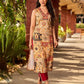 Graceful cream all-over printed kurta adorned with an overlapping maroon zardozi-embroidered neckline and bold maroon detailing.