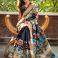 Exclusive Pure tassar silk black & blue combination kalamkari design saree