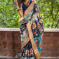 Exclusive Pure tassar silk black & blue combination kalamkari design saree