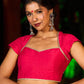 Delicate Grey Saree with Sequin Detailing  & Pink Floral Embroidery & Pink Border with Lace Accent