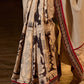 Striking Beige Kalamkari Print Saree with Striped Border & Mythological Motifs and Ajrakh Border Trim