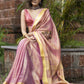 Exclusive pink pure linen saree with hand embroidery