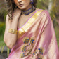 Exclusive pink pure linen saree with hand embroidery