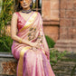 Exclusive pink pure linen saree with hand embroidery