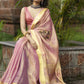Exclusive pink pure linen saree with hand embroidery