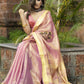 Exclusive pink pure linen saree with hand embroidery