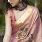 Exclusive pink pure linen saree with hand embroidery