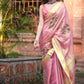 Exclusive pink pure linen saree with hand embroidery